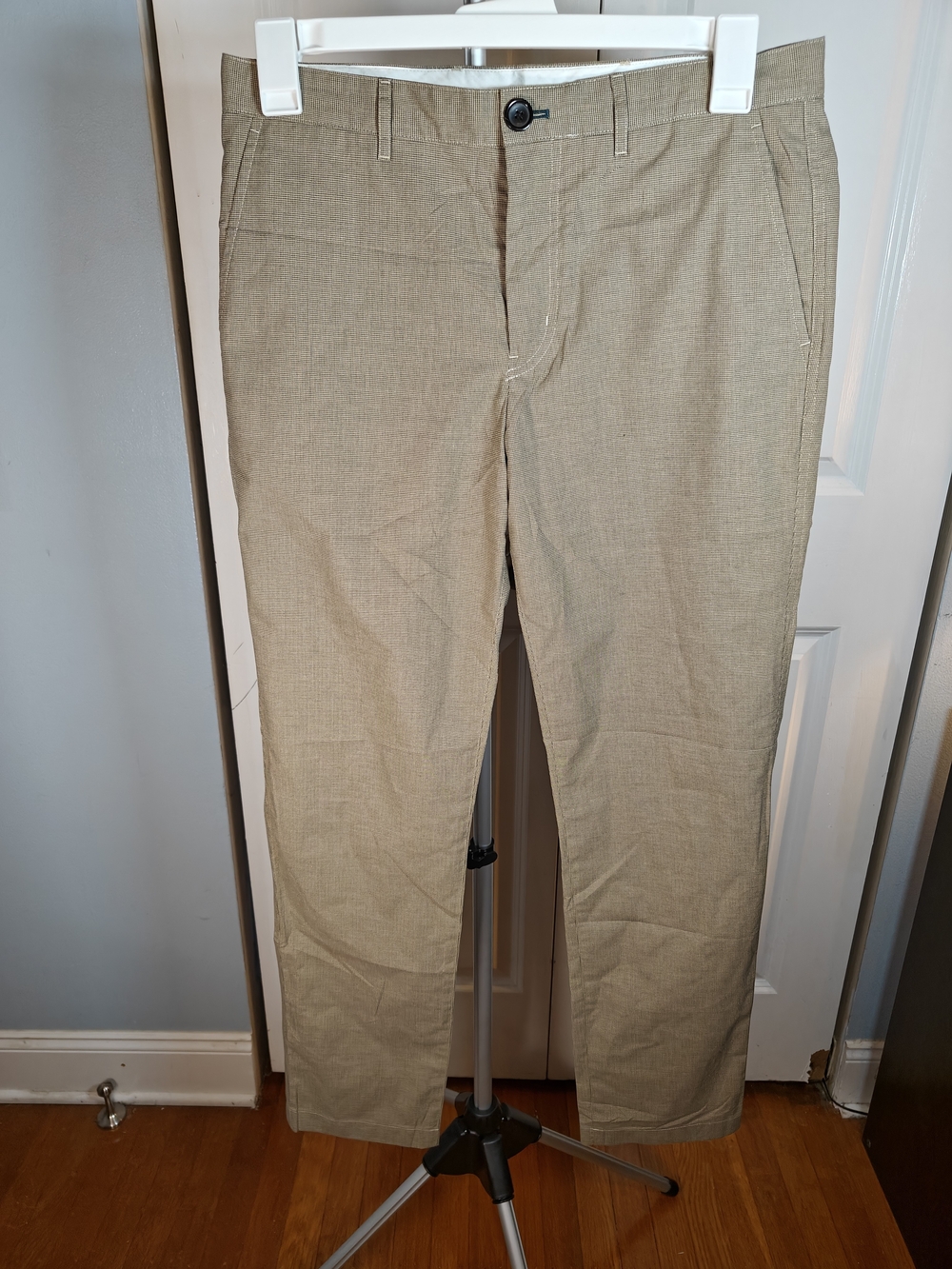 Paul Smith Mens 32 Tan Brown Micro Houndstooth Slim Fit Stretch Chinos Pants
